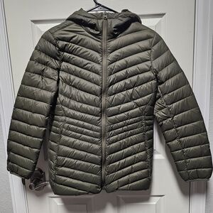 Lands' End Women's Packable Dark Green Puffer - Size Small